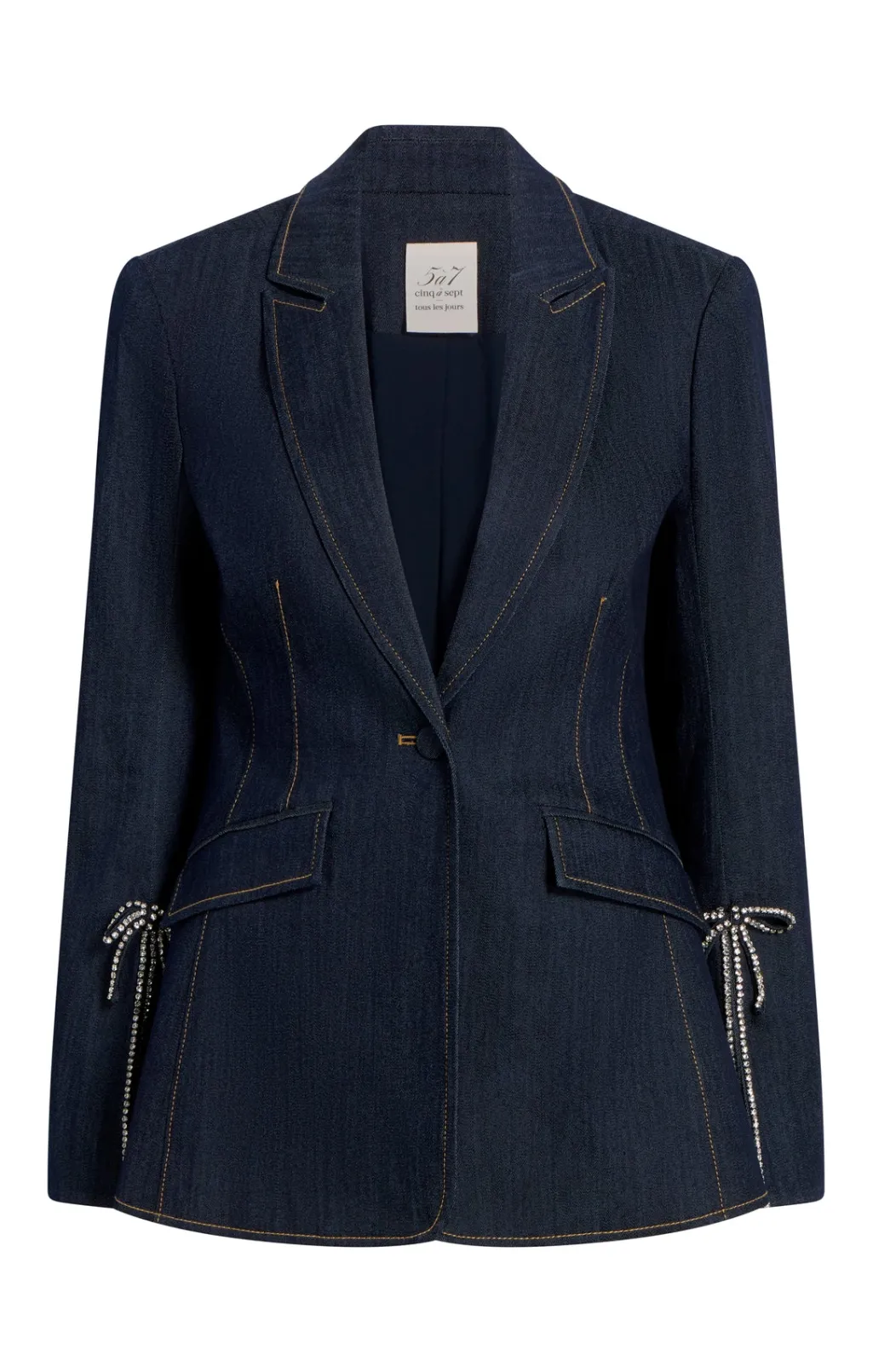 Cinq à Sept Crystal Denim Bow Cheyenne Blazer Indigo New