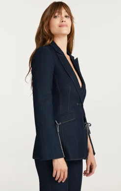 Cinq à Sept Crystal Denim Bow Cheyenne Blazer Indigo New
