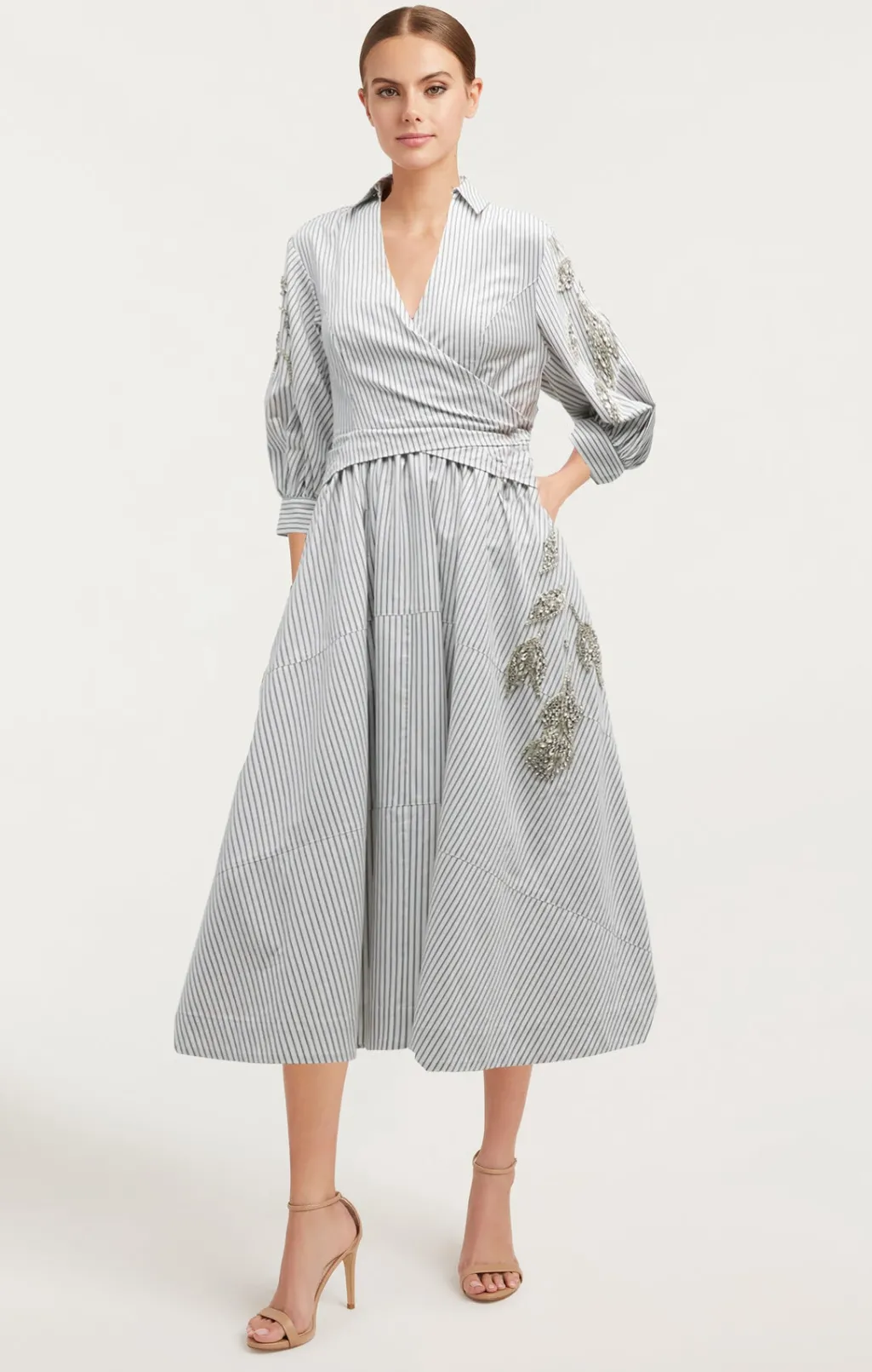 Cinq à Sept Crystal Floral Embellished Camron Dress Ivory/Navy Online