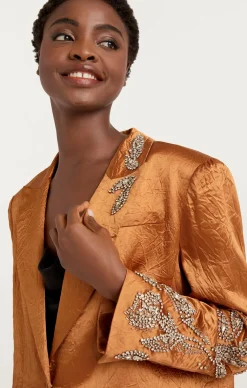 Cinq à Sept Crystal Floral Embellished Cheyenne Blazer Pecan Clearance