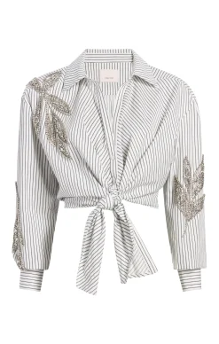 Cinq à Sept Crystal Floral Marianna Top Ivory/Navy Online