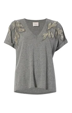 Cinq à Sept Crystal Floral Vneck Bree Tee HeatherGrey Discount