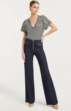 Cinq à Sept Crystal Floral Vneck Bree Tee HeatherGrey Discount