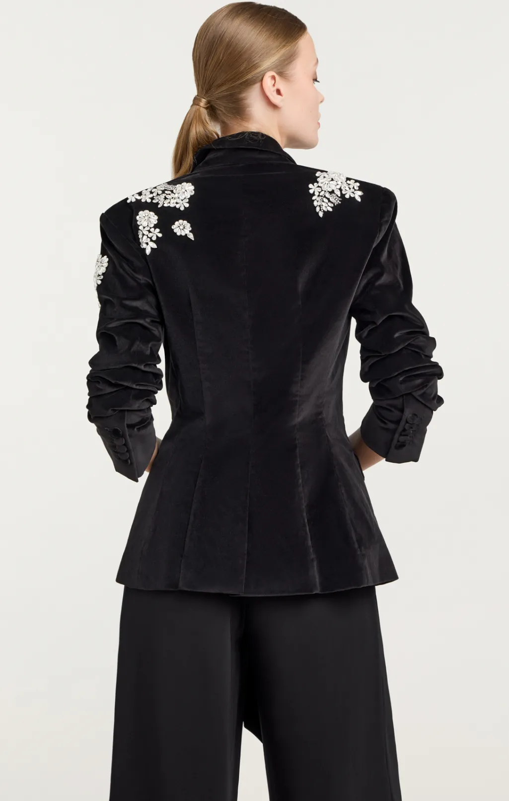 Cinq à Sept Crystal Ivy Chenille Scrunched Cheyenne Blazer Black Sale