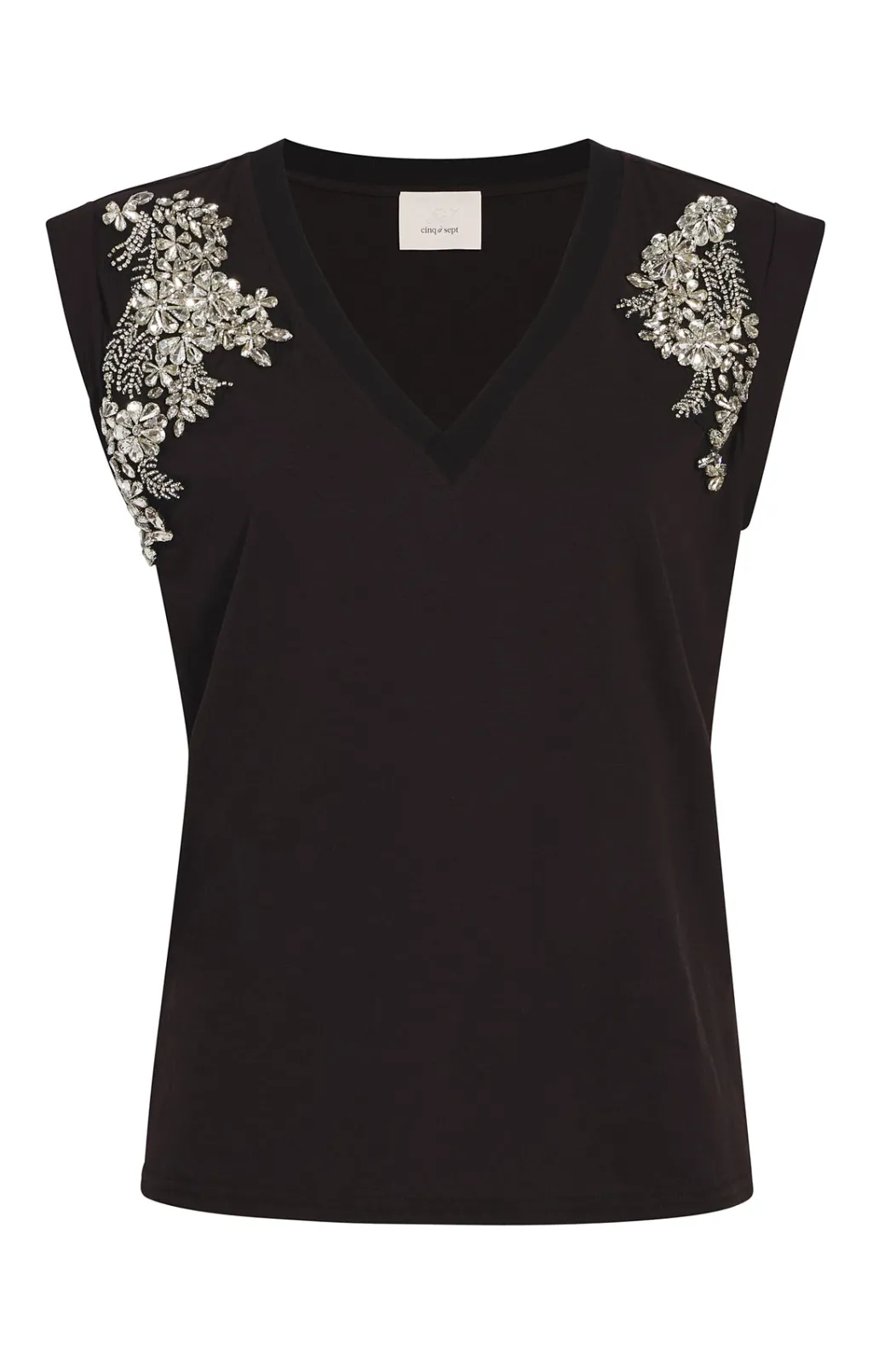 Cinq à Sept Crystal Ivy Embellished Bella Tee Black Hot