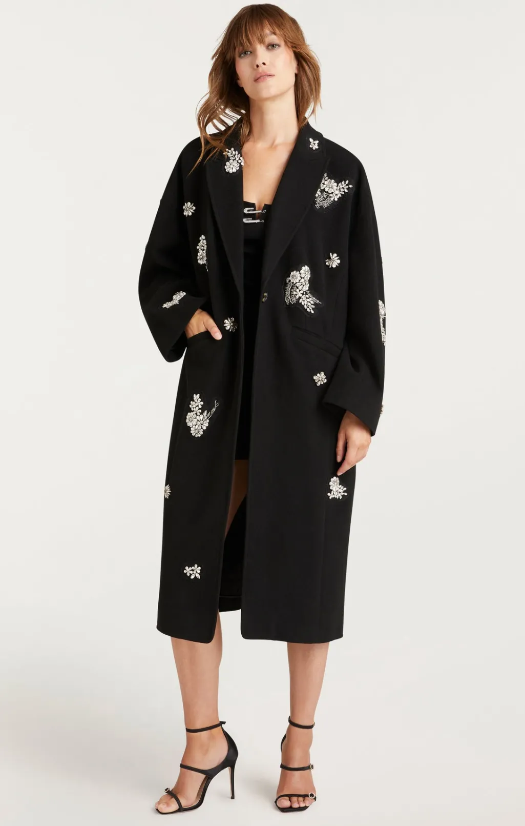 Cinq à Sept Crystal Ivy Gravis Coat Black New