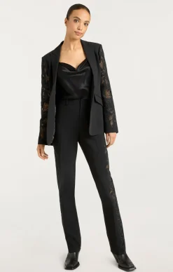 Cinq à Sept Cutout Paisley Embellished Kerry Pant Black New