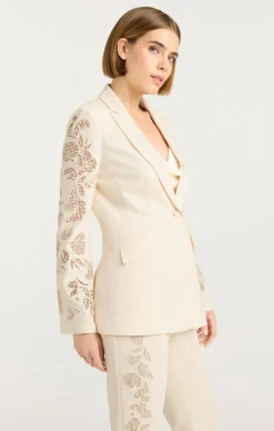 Cinq à Sept Cutout Paisley Embellished Cheyenne Blazer Gardenia New