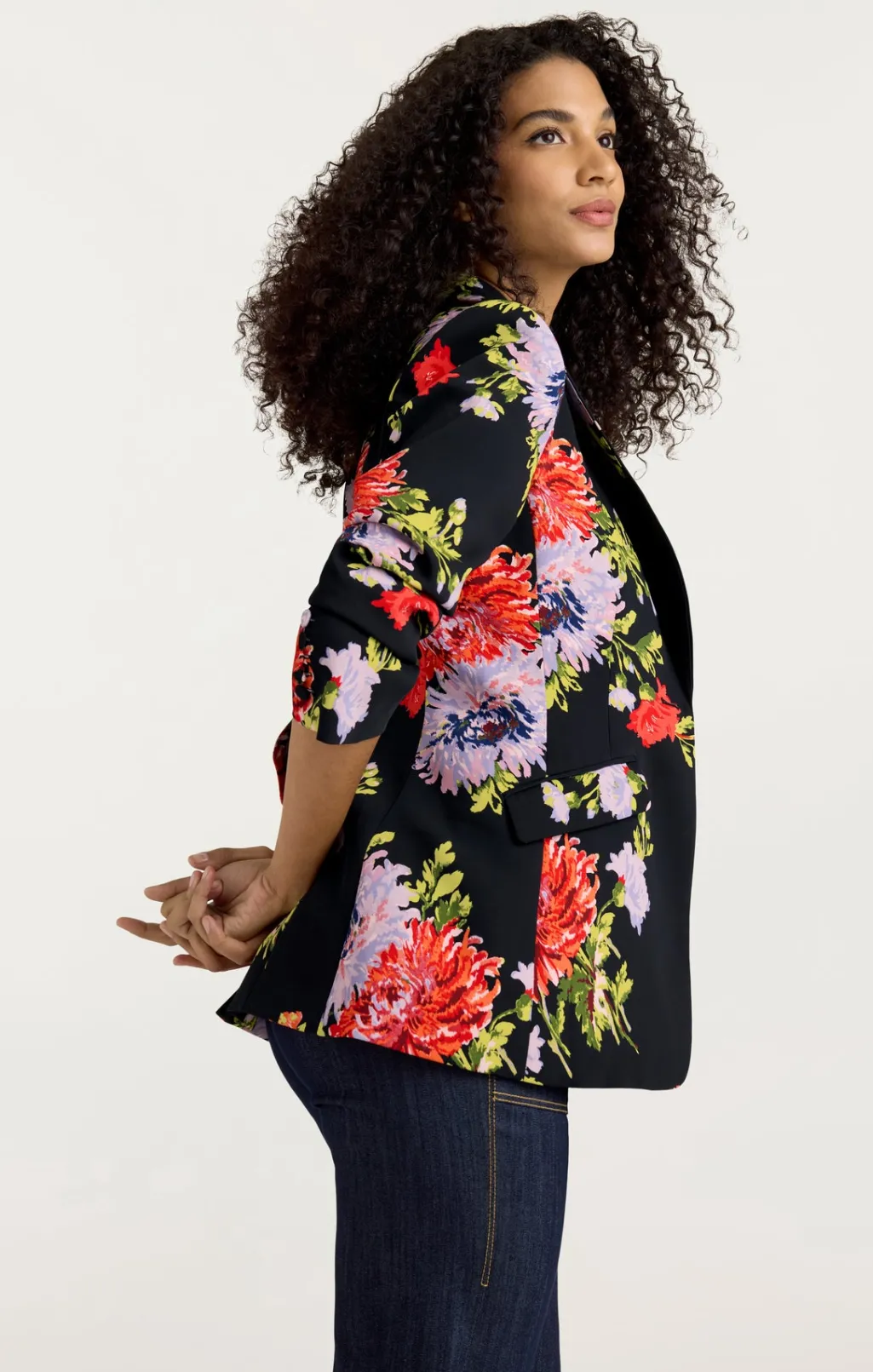 Cinq à Sept Dark Chrysanthemum Scrunched Cheyenne Blazer BlackMulti Clearance