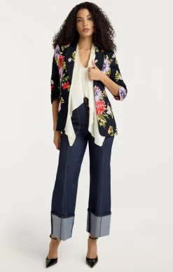 Cinq à Sept Dark Chrysanthemum Scrunched Cheyenne Blazer BlackMulti Clearance