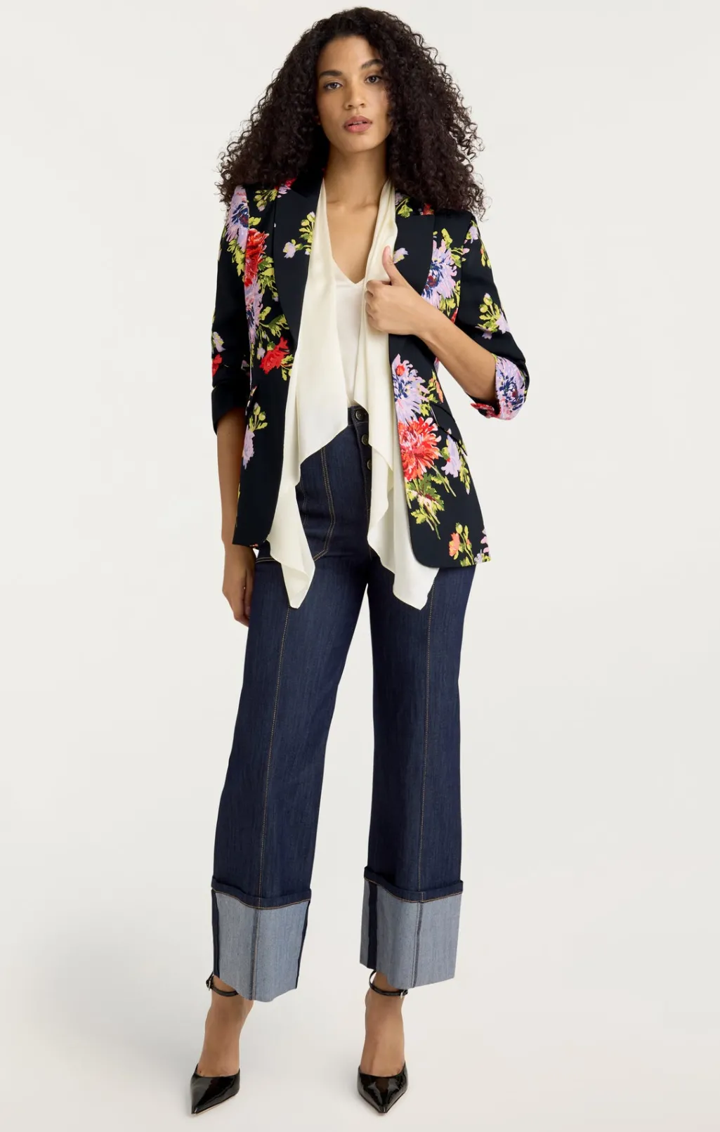 Cinq à Sept Dark Chrysanthemum Scrunched Cheyenne Blazer BlackMulti Clearance