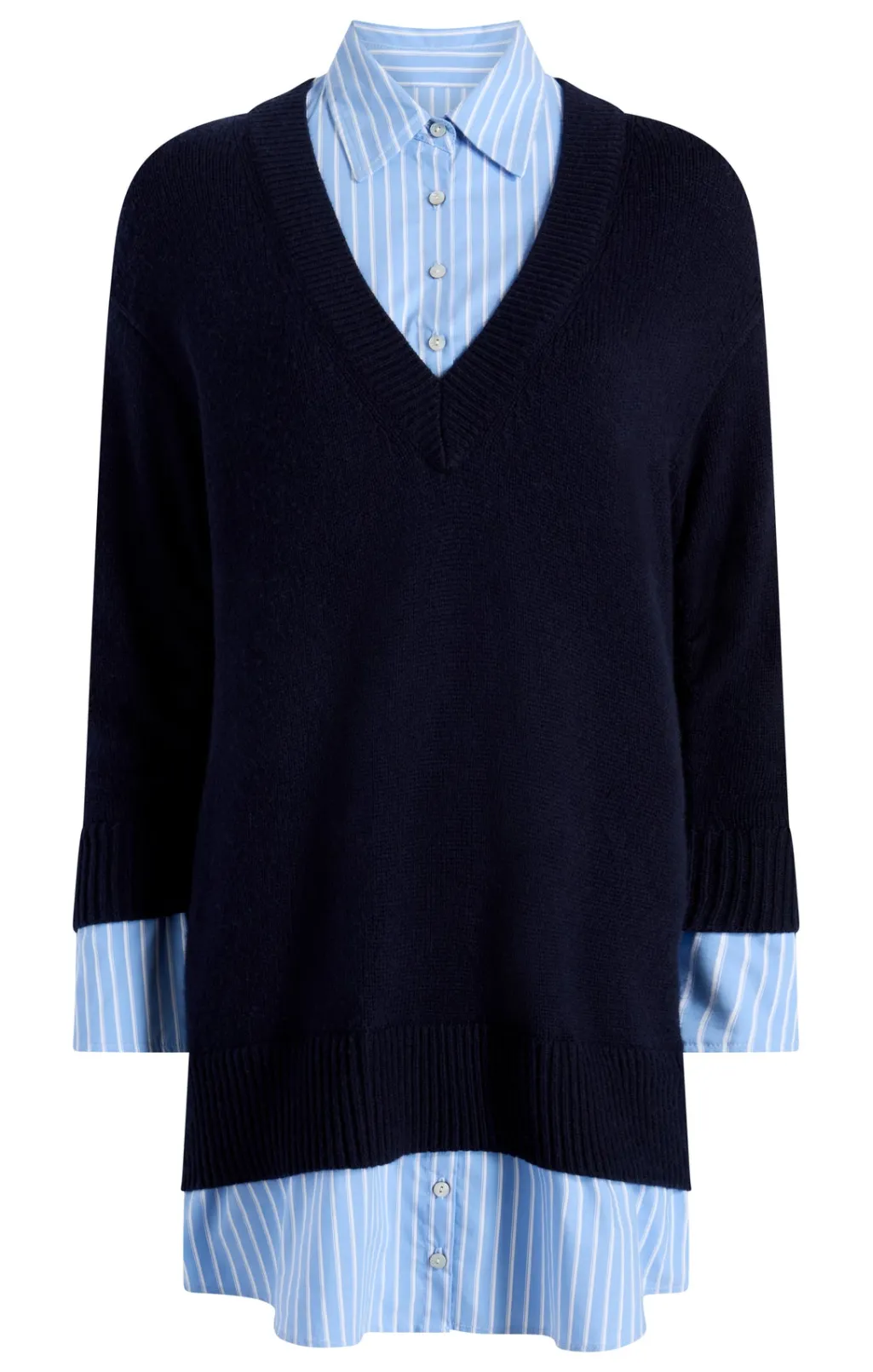 Cinq à Sept Deep V Remie Stripe Santina Dress Navy/FrenchBlue Sale