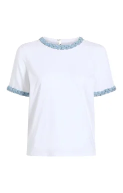 Cinq à Sept Denim Braided Tee White/LightWash Outlet