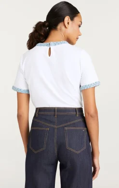 Cinq à Sept Denim Braided Tee White/LightWash Outlet