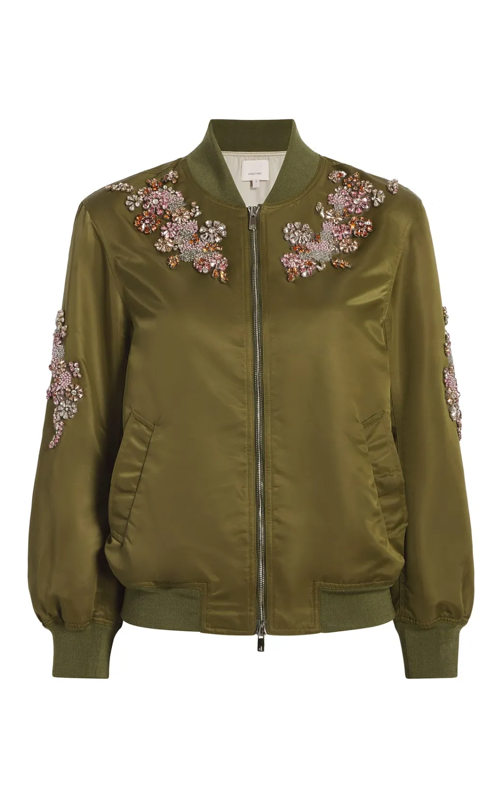 Cinq à Sept Diamond Daisies Embellished Talulla Bomber Olive Clearance