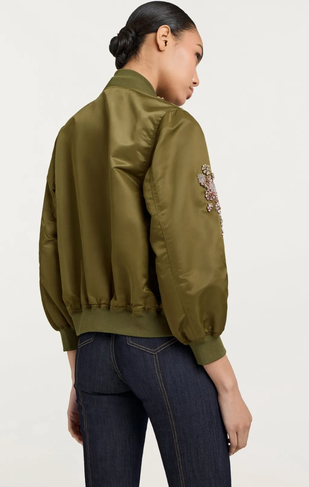 Cinq à Sept Diamond Daisies Embellished Talulla Bomber Olive Clearance