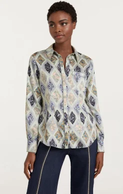 Cinq à Sept Diamond Sea Blanche Top CeladonMulti Discount