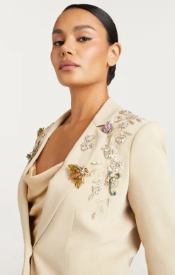 Cinq à Sept Diamond Vines Khloe Blazer Khaki/Silver Online