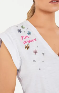 Cinq à Sept Ditsy Floral Vneck Bella Tee WhiteMulti Discount