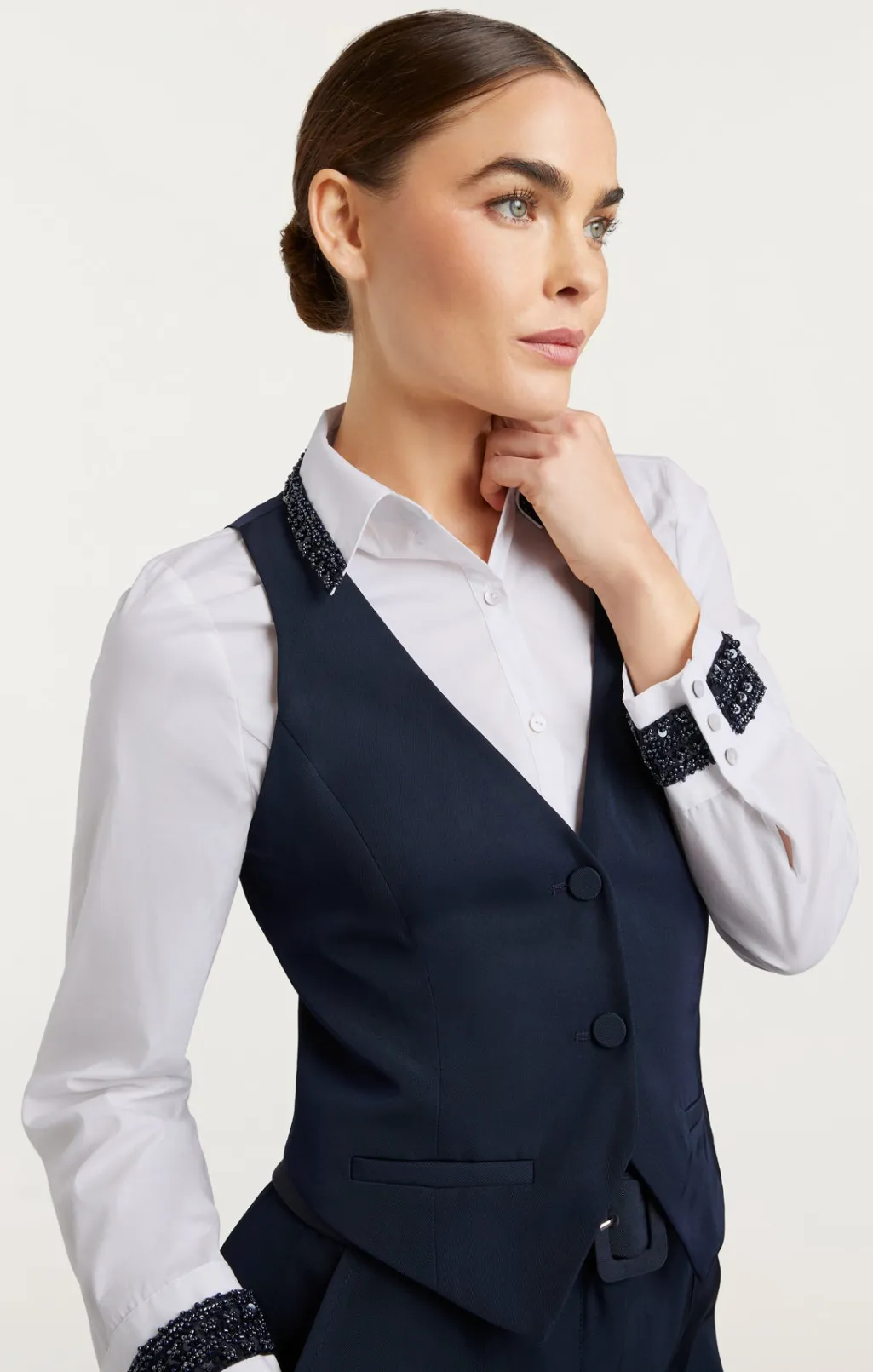 Cinq à Sept Embellished Ellery Top Navy/white Discount