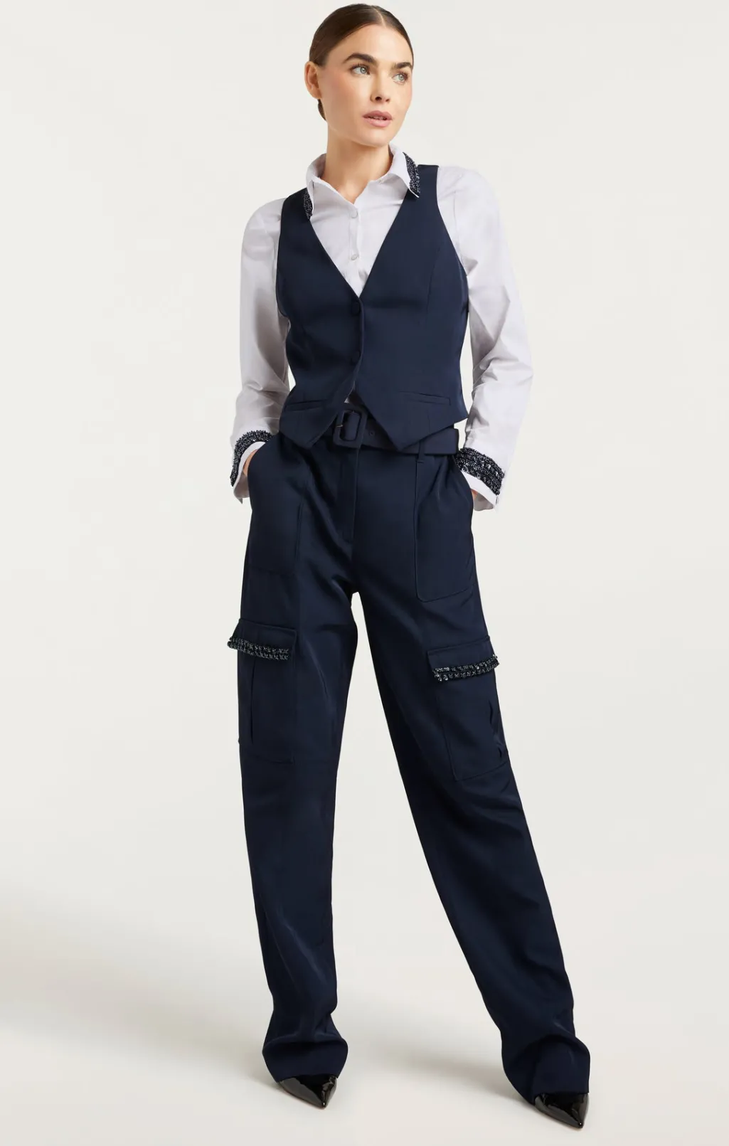 Cinq à Sept Embellished Ellery Top Navy/white Discount