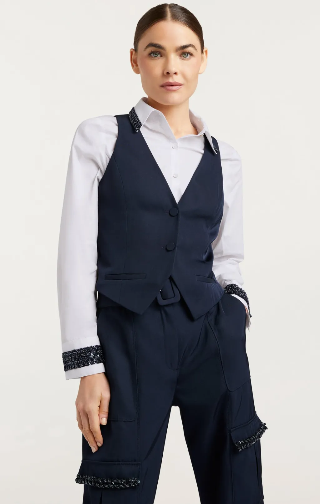 Cinq à Sept Embellished Ellery Top Navy/white Discount