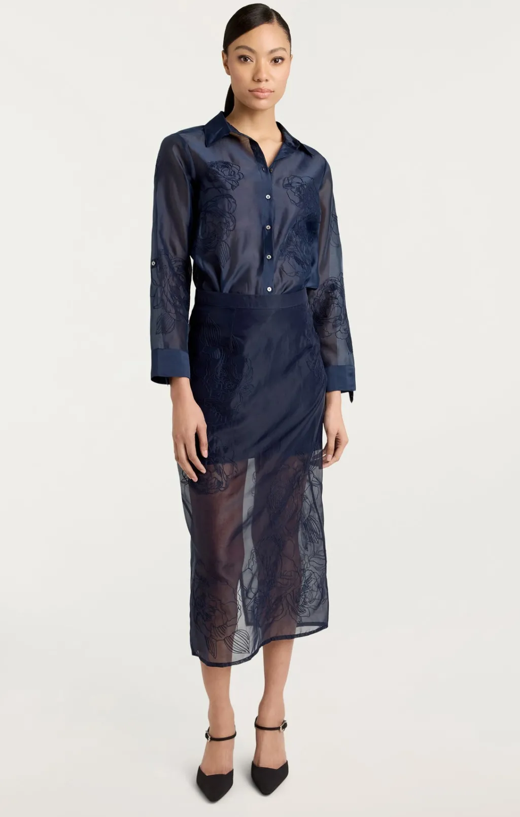 Cinq à Sept Embroidered Organza Luna Top Navy Discount