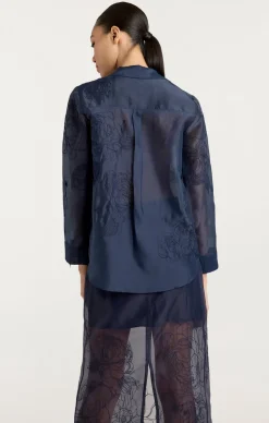 Cinq à Sept Embroidered Organza Luna Top Navy Discount