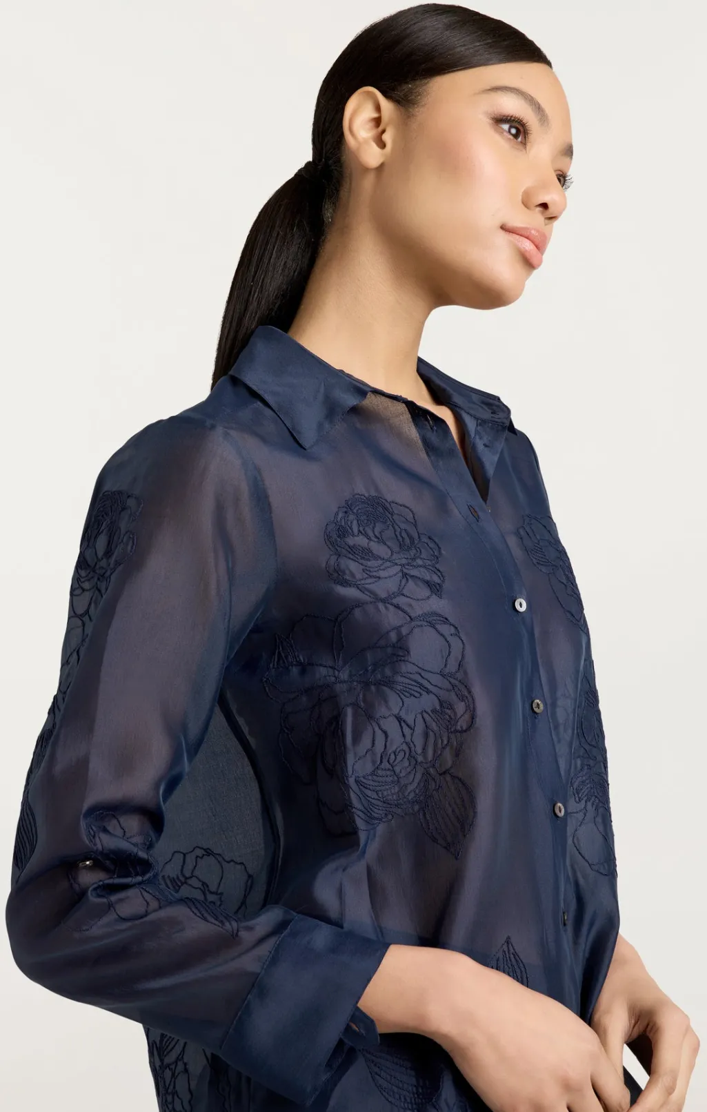 Cinq à Sept Embroidered Organza Luna Top Navy Discount