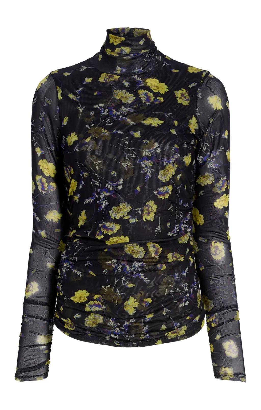 Cinq à Sept Falling Poppies Shirred Mesh Turtleneck BlackMulti Online