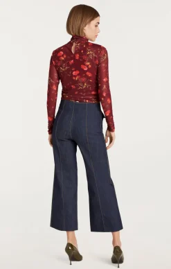 Cinq à Sept Falling Poppies Shirred Mesh Turtleneck RhubarbMulti