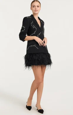 Cinq à Sept Feather And Script Embellished Joel Dress Black Outlet