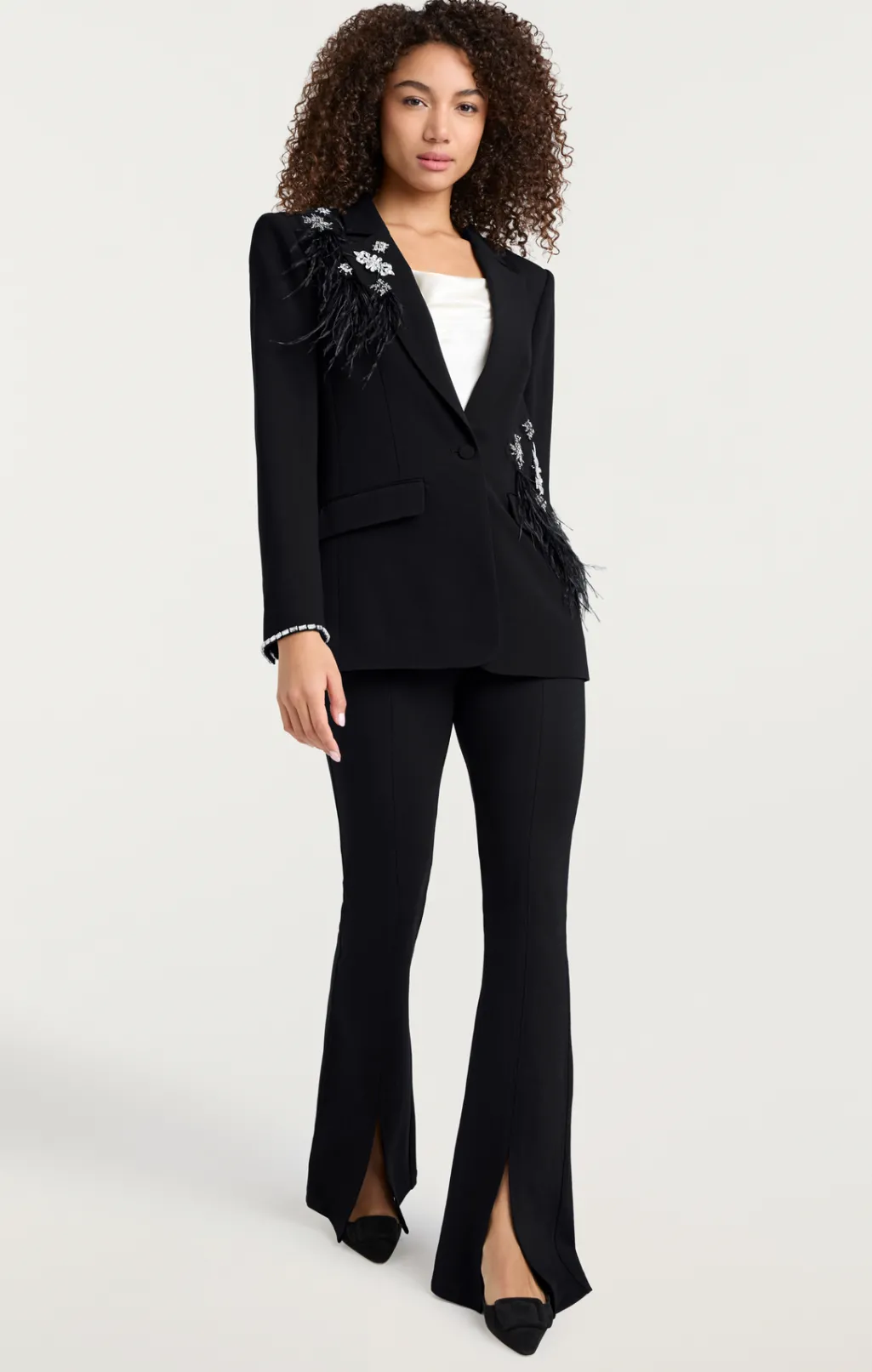 Cinq à Sept Feather Bouquet Jamila Blazer Black