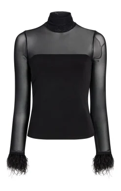 Cinq à Sept Feather Trim Shantel Top Black Online