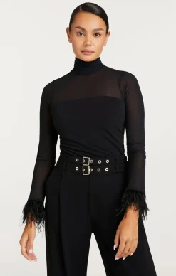 Cinq à Sept Feather Trim Shantel Top Black Online