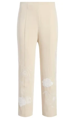 Cinq à Sept Floating Roses Embellished Cropped Brianne Pant Plaster/Ivory Outlet