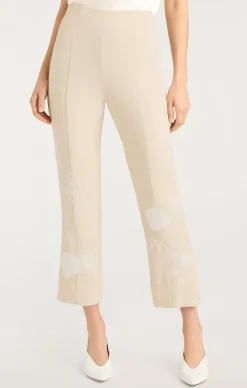 Cinq à Sept Floating Roses Embellished Cropped Brianne Pant Plaster/Ivory Outlet