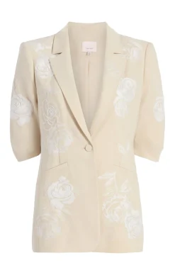 Cinq à Sept Floating Roses Embellished Short Sleeve Khloe Blazer Plaster/Ivory