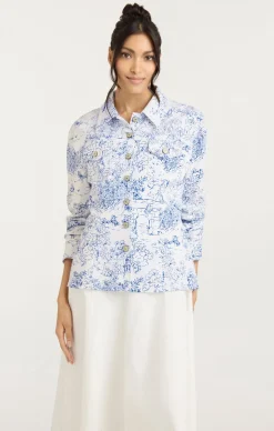 Cinq à Sept Garden Toile Scrunched Canyon Jacket White/Blue Outlet