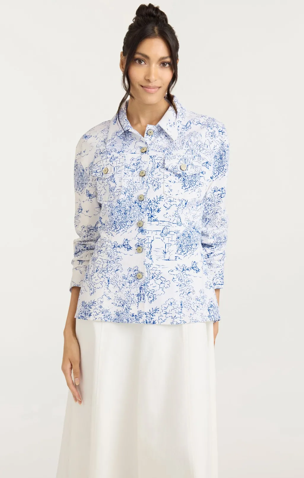 Cinq à Sept Garden Toile Scrunched Canyon Jacket White/Blue Outlet