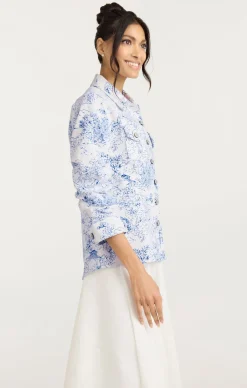 Cinq à Sept Garden Toile Scrunched Canyon Jacket White/Blue Outlet