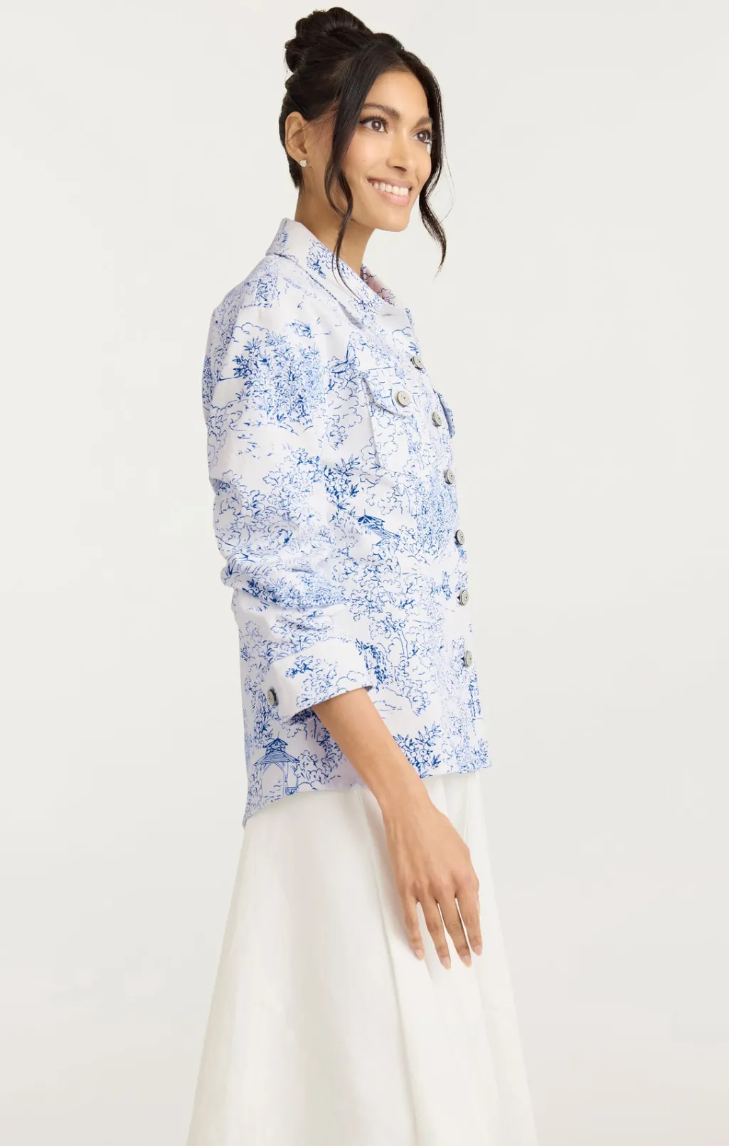 Cinq à Sept Garden Toile Scrunched Canyon Jacket White/Blue Outlet