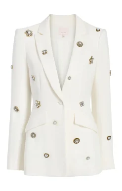 Cinq à Sept Gold Charm Embellished Cheyenne Blazer Ivory Outlet