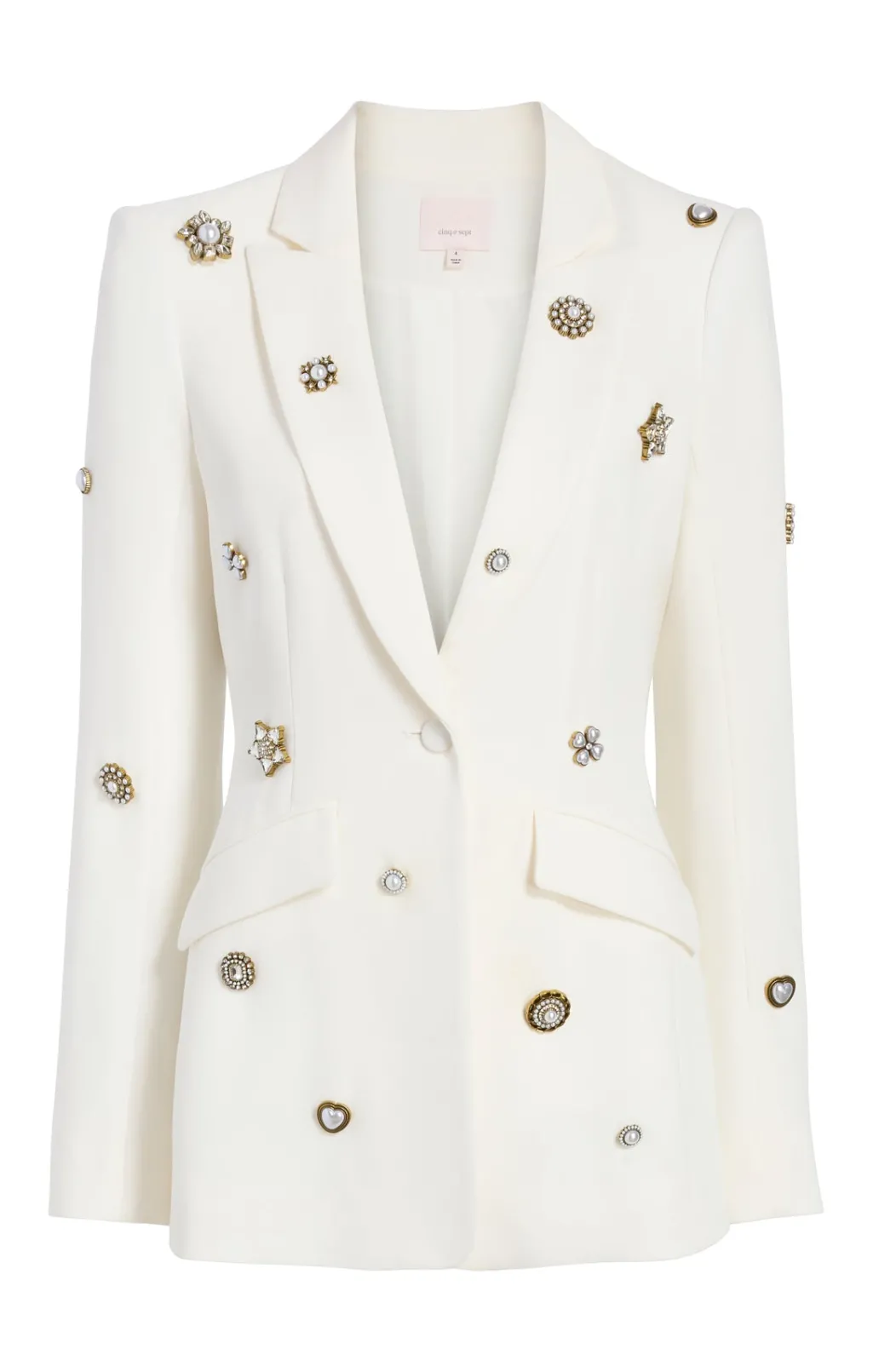Cinq à Sept Gold Charm Embellished Cheyenne Blazer Ivory Outlet