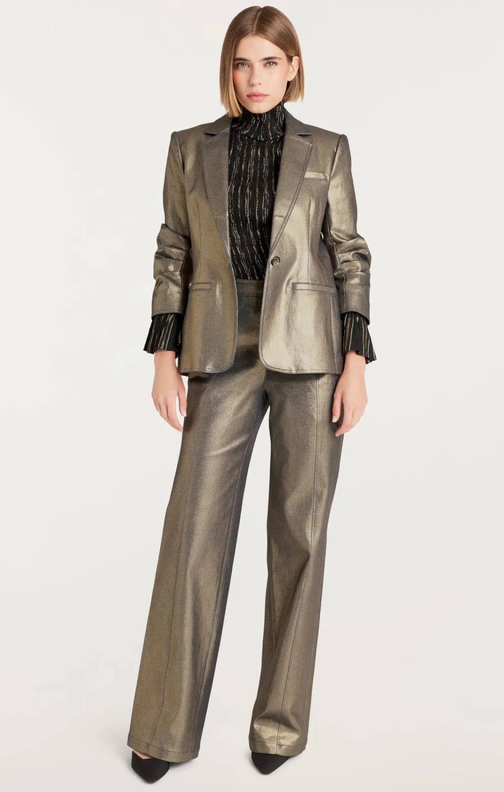Cinq à Sept Coated Khloe Blazer Gold New