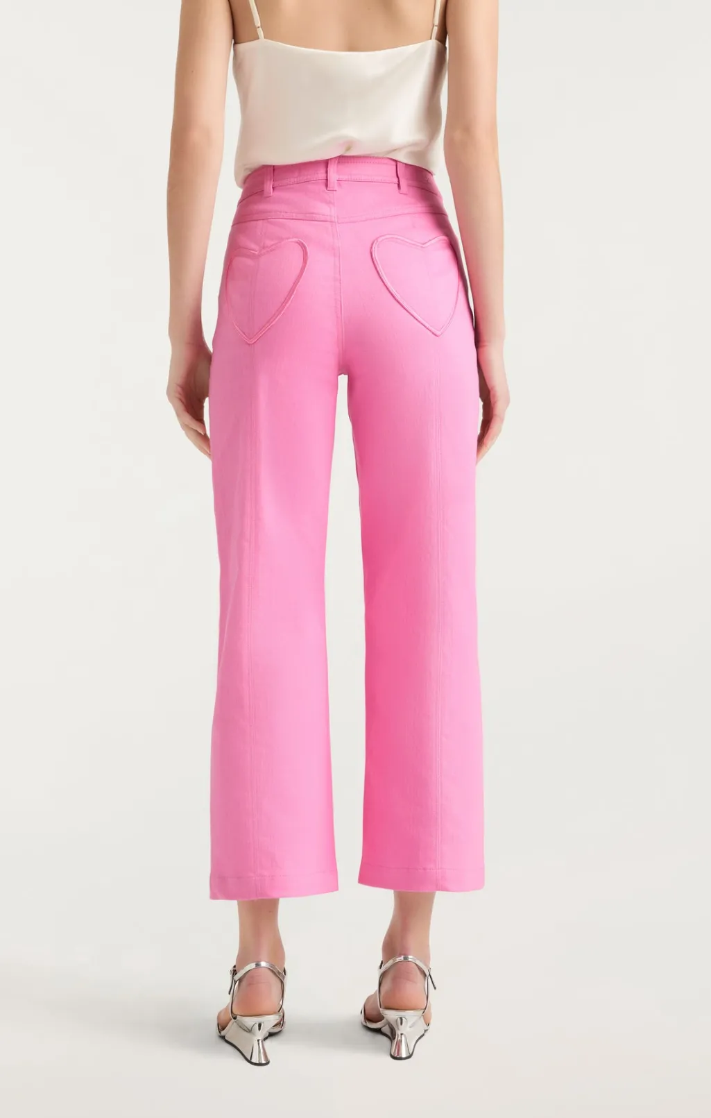 Cinq à Sept Heart Embroidery Cropped Verona Pant Flamingo Online