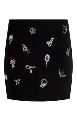 Cinq à Sept Heatset Brooches Embellished Doris Skirt BlackMulti