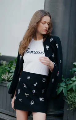 Cinq à Sept Heatset Brooches Embellished Doris Skirt BlackMulti
