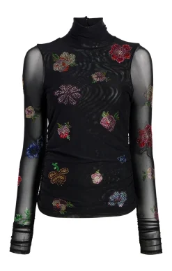 Cinq à Sept Heatset Pansy Garden Mesh Turtleneck Black/Multi Discount