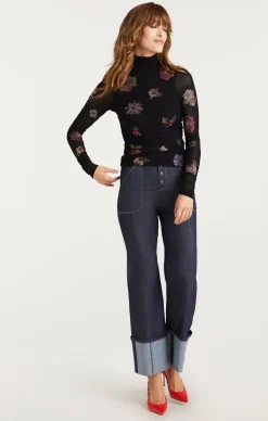 Cinq à Sept Heatset Pansy Garden Mesh Turtleneck Black/Multi Discount